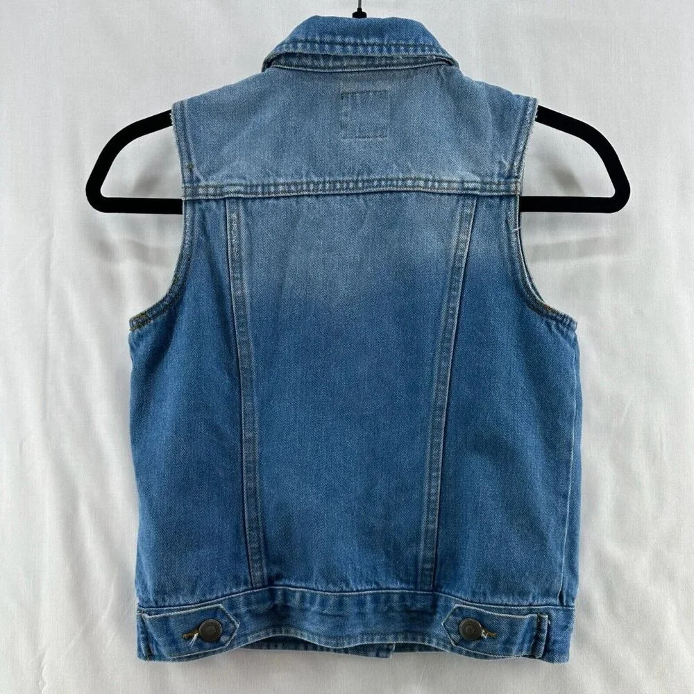 Art Class Vest Junior Size M 7-8 Denim Jean Patchwork Button Front Cotton Blue - Picture 2 of 8